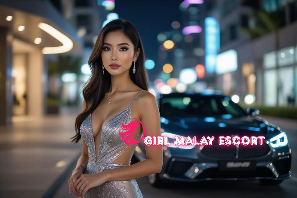 Woman in evening gown stands next to a luxury car in the city at night.