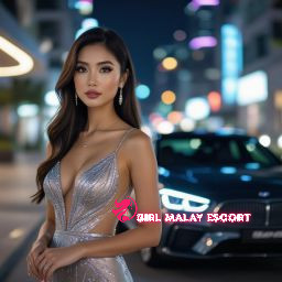 Woman in evening gown stands next to a luxury car in the city at night.